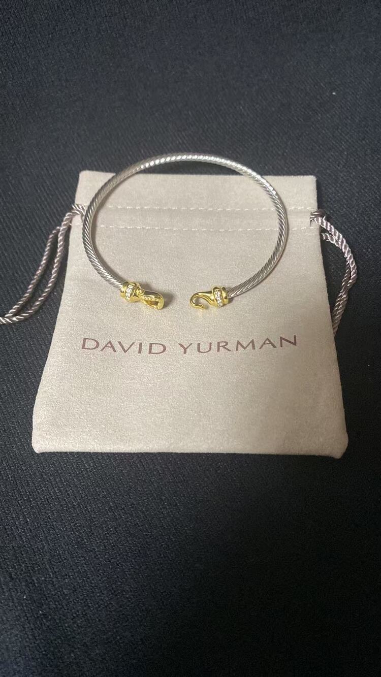 David Yurman Two Tone Cable Hook Clasp Bangle Bracelet